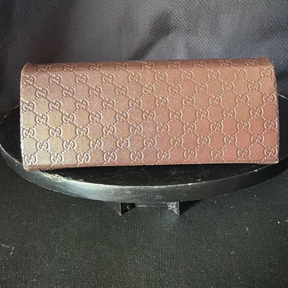 Gucci Eyeglasses Sunglasses Case Logo Embossed Brown Trifold Designer